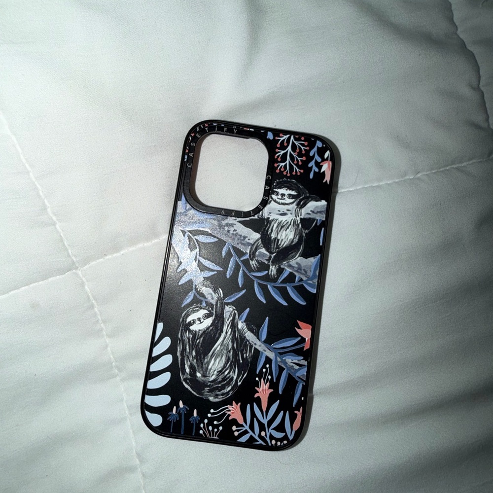 Floral Sloth Phone Case - Black and Pink
